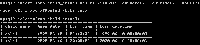 sql date time data type
