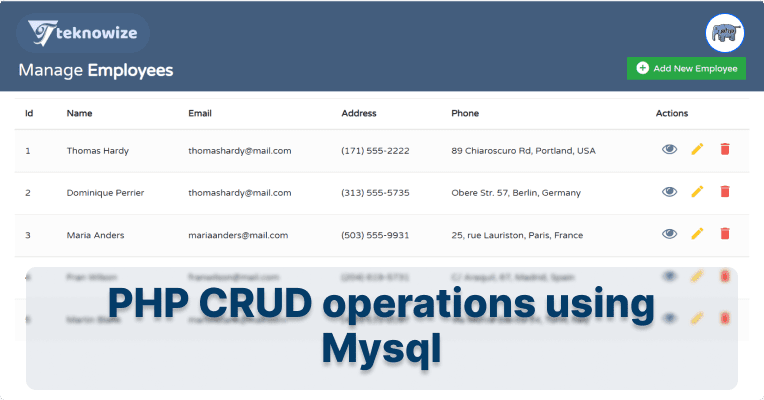 PHP CRUD operations using Mysql